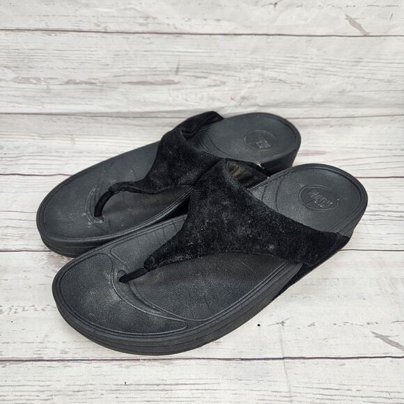 Fitflop Women's Toe Thongs Size 7 Black Sandals Flip Flops Fit Flops - Picture 1 of 6